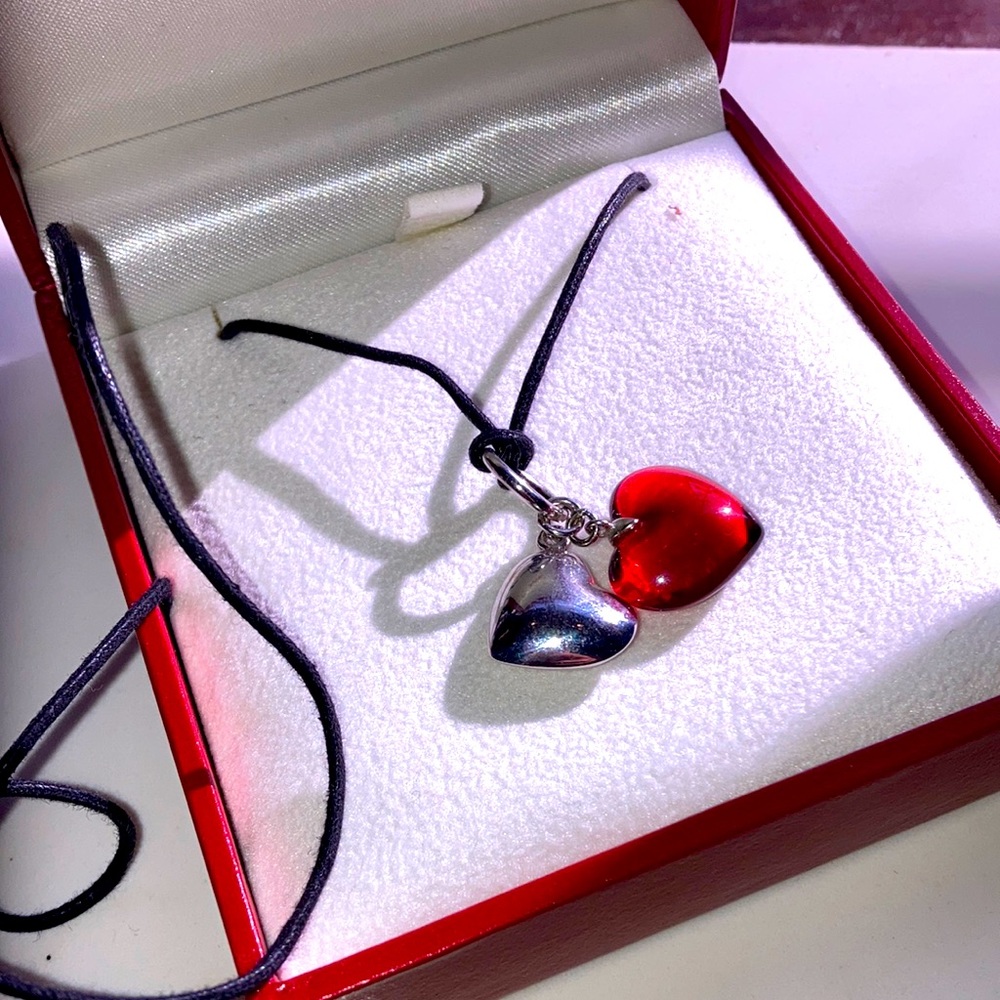 Baccarat double heart necklace, choker with Box